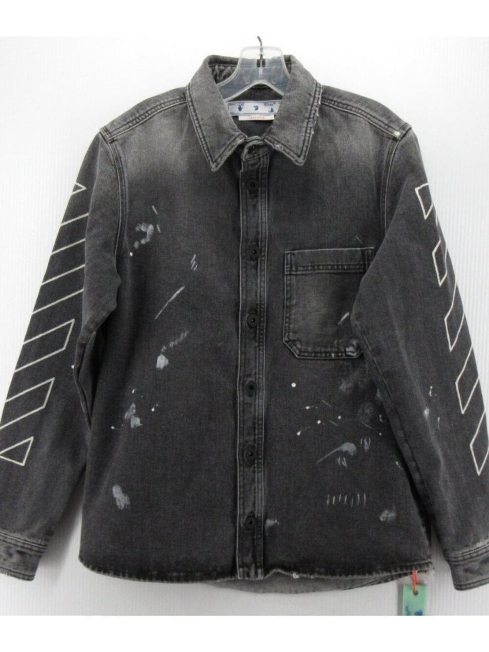Off White Jacket Small Trucker Shirt Paint Splatter Denim Italy NEW